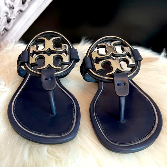 TORY BURCH Metal Miller Sandal, Perfect Navy/Silver - Picture 1 of 14